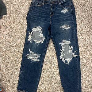 American Eagle Outfitters Dark Blue Distressed Boyfriend Jeans